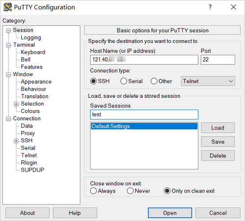 putty configuration